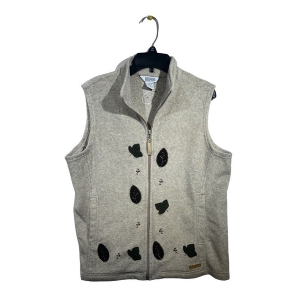 Northern Reflections Womens Fleece Vest Beige Embroidered Fall Size M